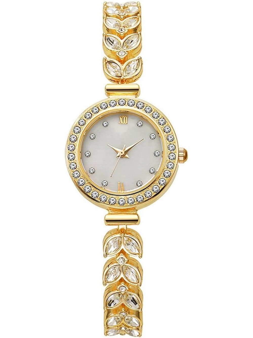 Women's Gold White Analog Quartz Petal Casual Bracelet Simulated Luxury Watch